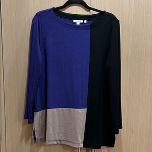 Eileen Fisher Colorblock Long Sleeve Top - Purple, Black, Taupe